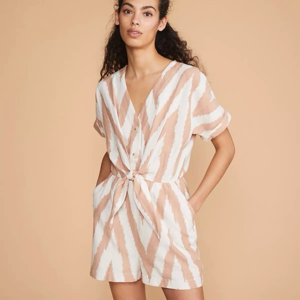 Lou & Grey for Loft IKAT Patterned Romper with pockets size XL